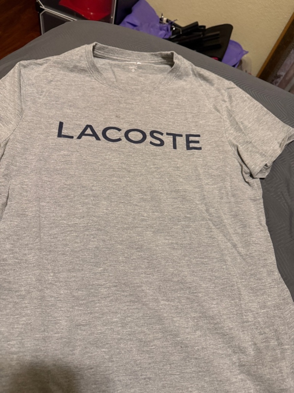 Lacoste Grey Tee with Navy Logo